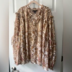 INC 4x Gold Ruffled Blouse with Ties at Neck